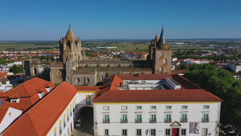 Aerial view of the Roman Temple in Evora.