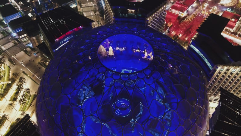 Aerial view of Dubai Expo 2020, United Arab Emirates.