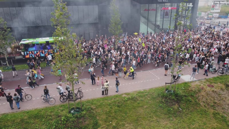 Protesters Marching Down A Street During Unmute Us Campaign In Utrecht, Netherlands.