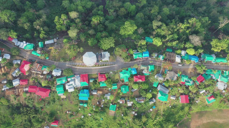 Aerial view of Lushai, an heritage small village in Sajek Valley, Bangladesh.