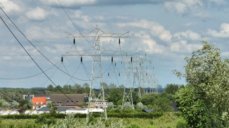 Overhead View of Electrical Power Lines in the Netherlands