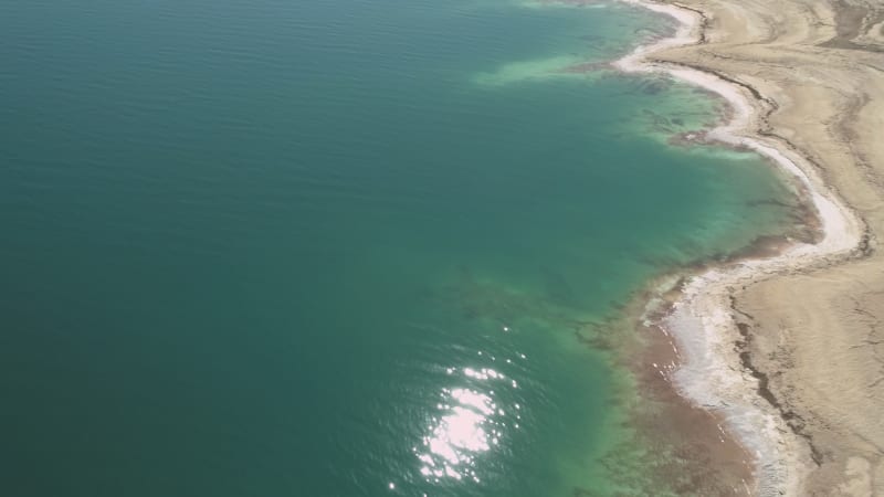 Aerial view of shore in the Dead sea, Negev, Israel.