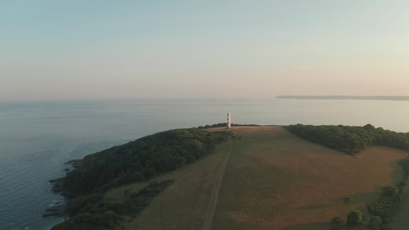 Aerial view of Polridmouth Cove, Par, Cornwall, United Kingdom.