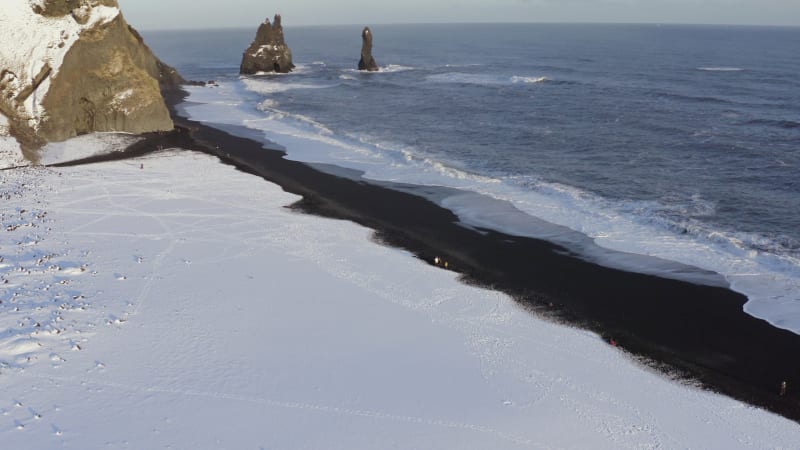 Reynisdrangar Columns and the Black Sand Beach in Iceland