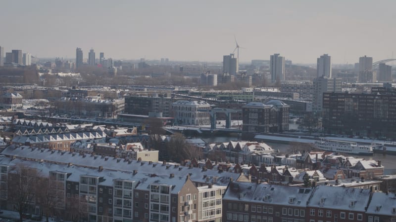 Panoramic view of residential buildings in city center of Rotterdam, Netherlands