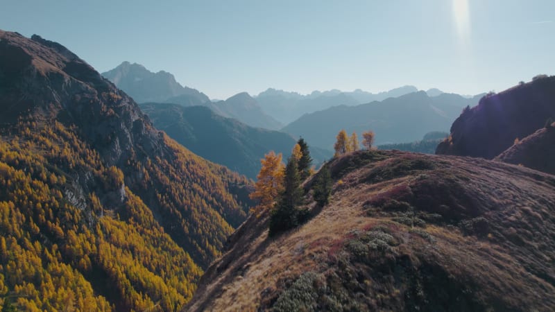 Aerial View of Italian mountain pass, Passo Giau, Cortina, Dolomites, Italy.