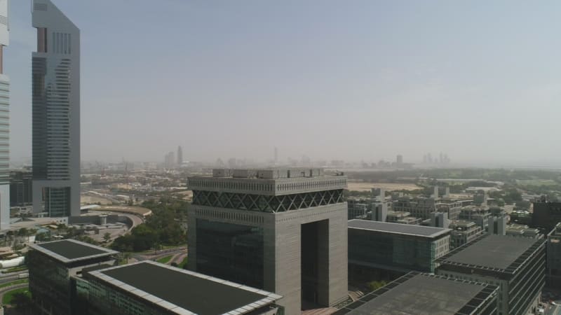 Aerial view of Gate Building complex in Dubai