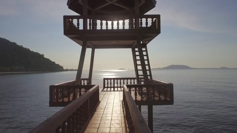 Aerial view of viewpoint over a wood pier, Kep.