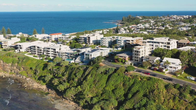 Aerial view of Moffat Beach, Sunshine Coast, Queensland, Australia.