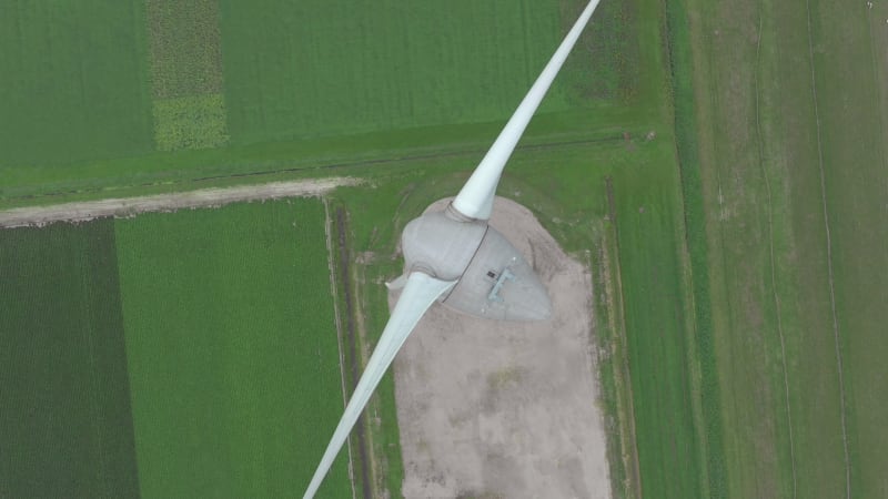 Bird's Eye View of a Giant Wind Turbine Used for Renewable Energy