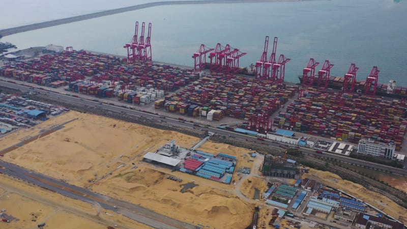 Aerial view of Colombo city port, Sri Lanka.