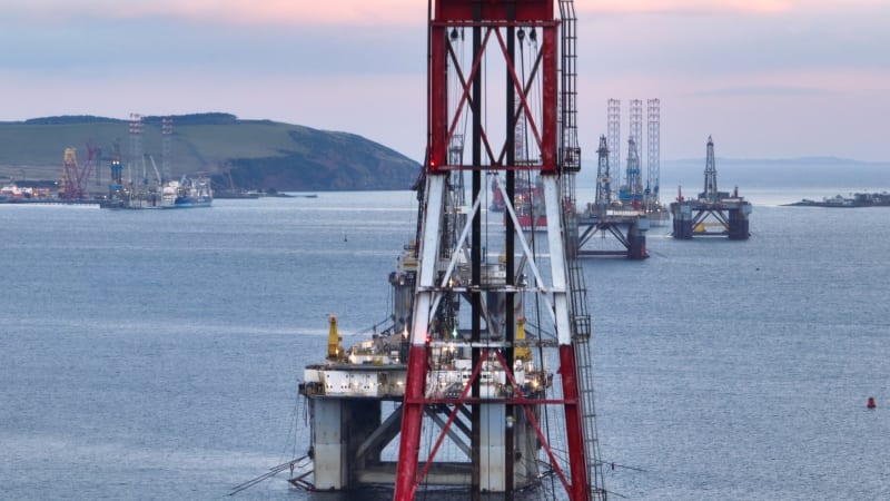 Aerial View of an Oil and Gas Drilling Platforms and Rigs