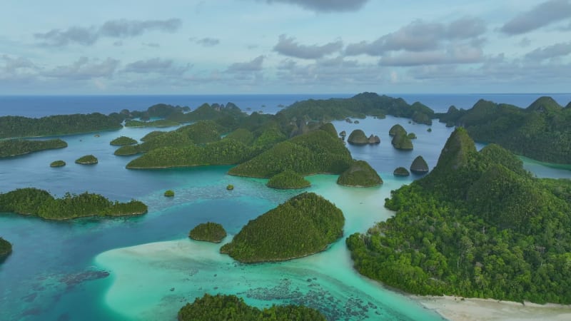 Aerial view of  Wajag Islands archipelago, Raja Ampat, West Papua, Indonesia.