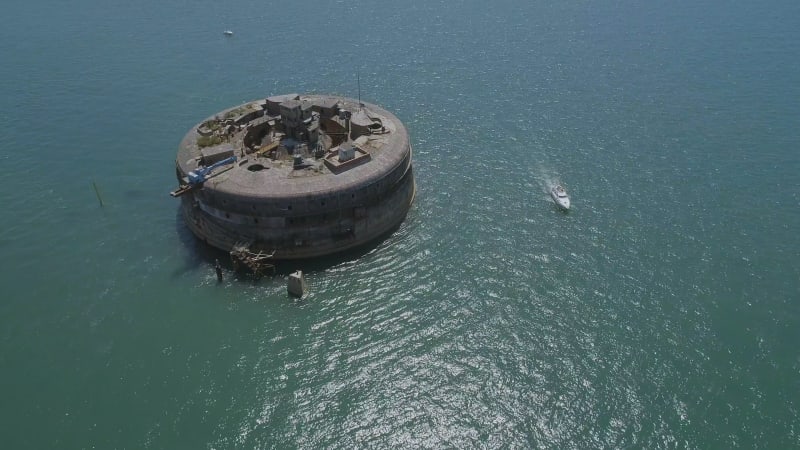 Aerial View of an Abandoned Sea Fort in the Solent, UK