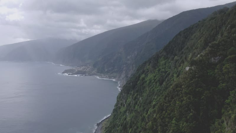 Aerial view of the north coast of Madeira near Porto Moniz, Portugal.