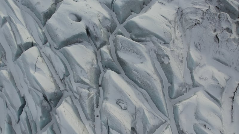 Aerial view of a glacier in wintertime, Iceland.