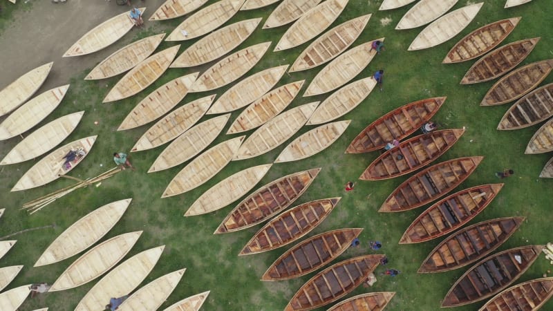 Aerial view of a Canoe market, Ghior, Dhaka, Bangladesh.