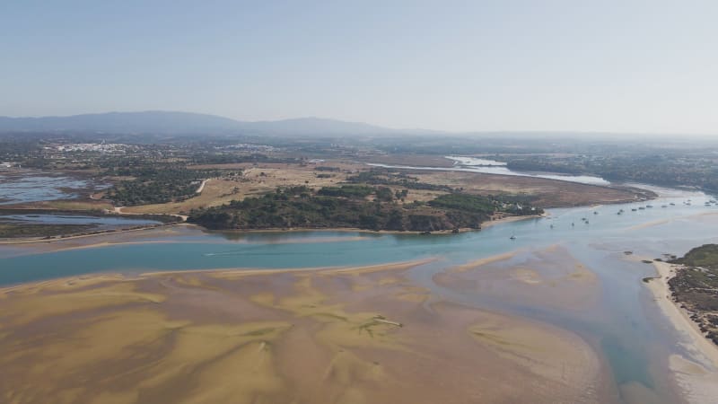 Aerial view of Ribeira de Odiaxere, Alvor, Algarve, Portugal.