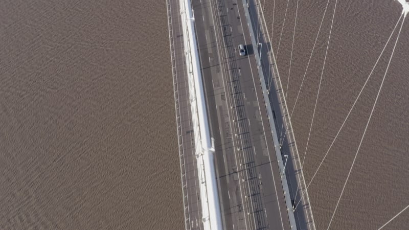 Vehicles Crossing the Severn Bridge Between England and Wales Aerial View