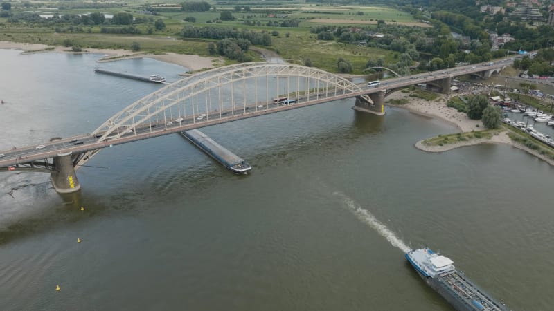 Overhead View of Vehicle and Maritime Traffic in Nijmegen, Netherlands