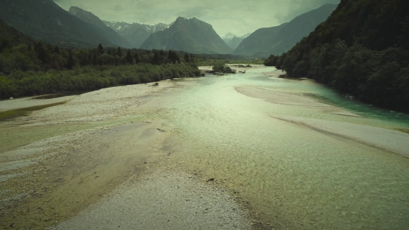 Aerial view of with clear water and rocks.