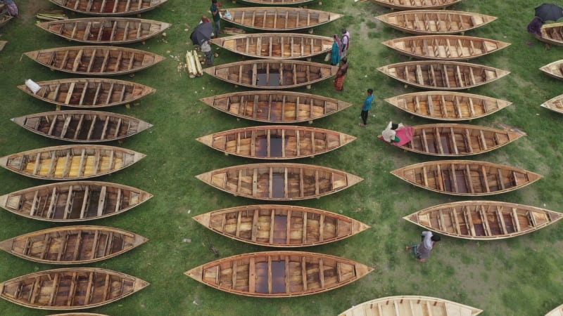 Aerial view of a Canoe market, Ghior, Dhaka, Bangladesh.