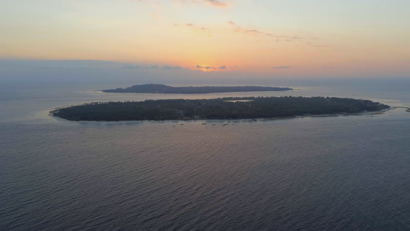 High Level View of the Gili Isles at Sunset