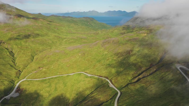 Aerial view of Unalaska island, Alaska, United States.