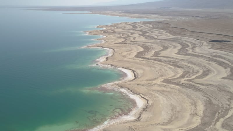 Aerial view of Dead Sea shoreline in Negev, Israel.