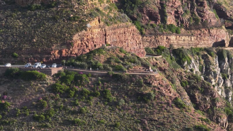 Aerial View of Traffic on Chapmans Peak, South Africa