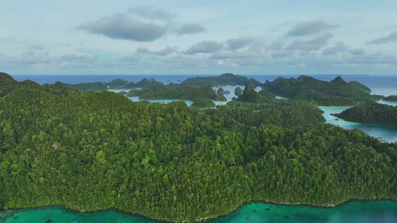 Aerial view of  Wajag Islands archipelago, Raja Ampat, West Papua, Indonesia.