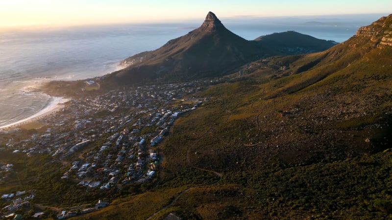 Aerial view of Camps Bay, Lions Head, Cape  Town, South Africa.