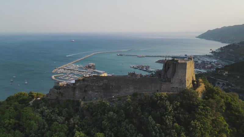 Aerial view of Arechi castle, Salerno, Italy.