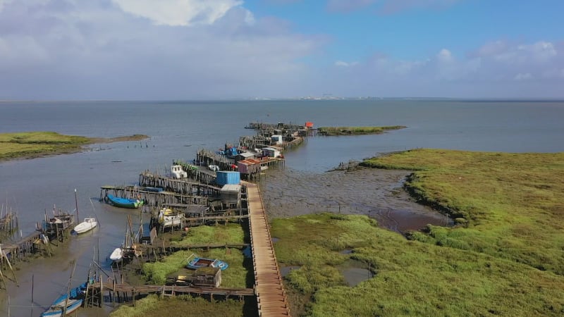 Aerial view of coastal wetlands near Longueira.