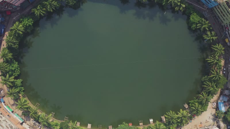 Aerial view of an artificial lake in residential district on Dhaka, Bangladesh.