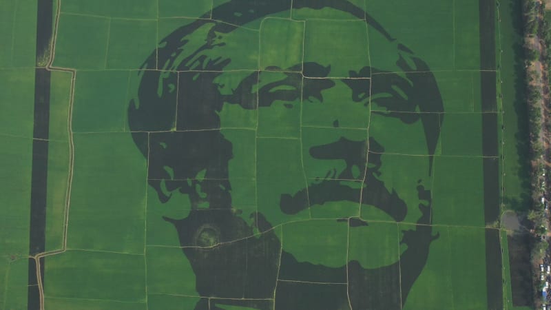 Aerial view of Sheikh Mujibur Rahman portrait in Bogra, Bangladesh.