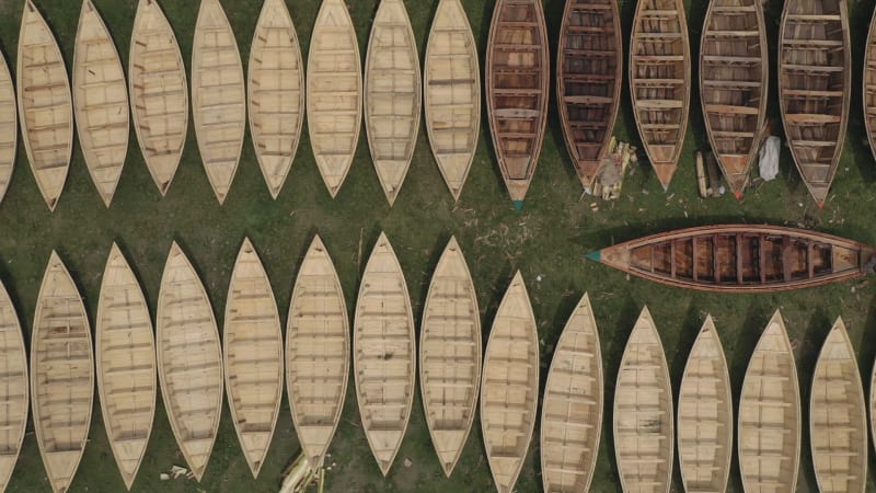 Aerial view of a Canoe market, Ghior, Dhaka, Bangladesh.