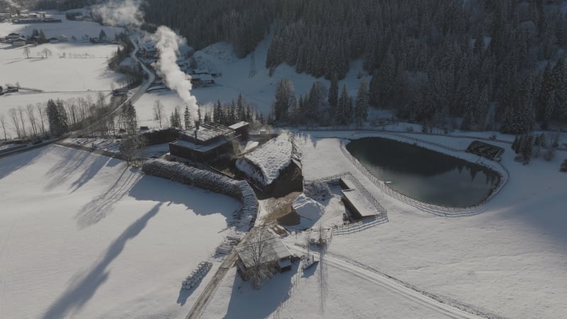 Operational Holzwärme Flachau in Winter, Austria