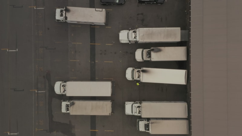 Birds Eye View of Cargo Truck loading area with crates and containers