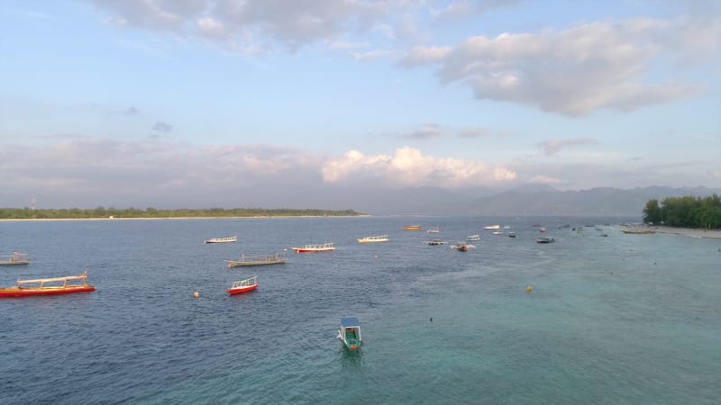 Aerial view at group of traditional boats anchored.