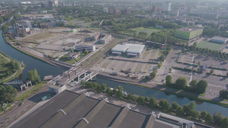 Overhead View of a Construction Near the River in the Utrecht City Center, The Netherlands