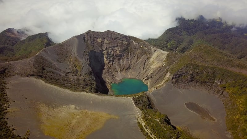 Aerial view of Irazu volcano crater lake in Costa Rica.