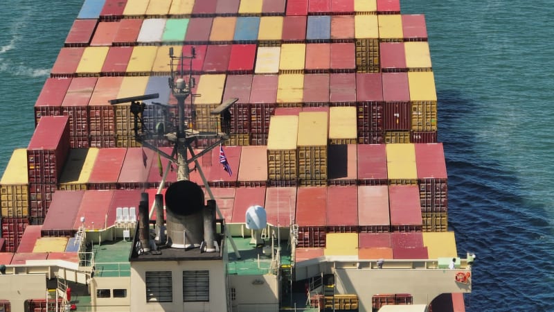 Containers on a Shipping Vessel Aerial View