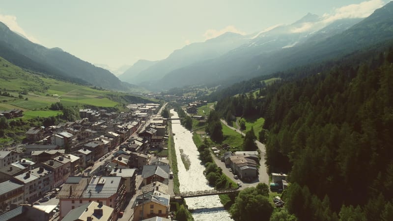 Aerial view of Lanslebourg village in Savoie.