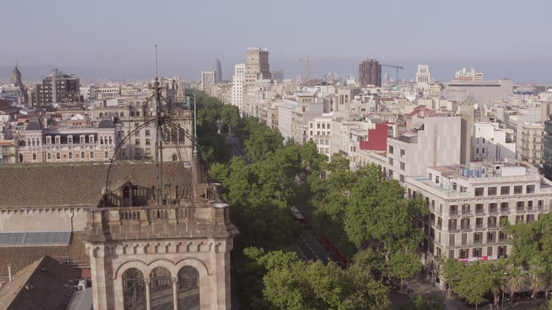 Barcelona Busy City Streets and Church Bell