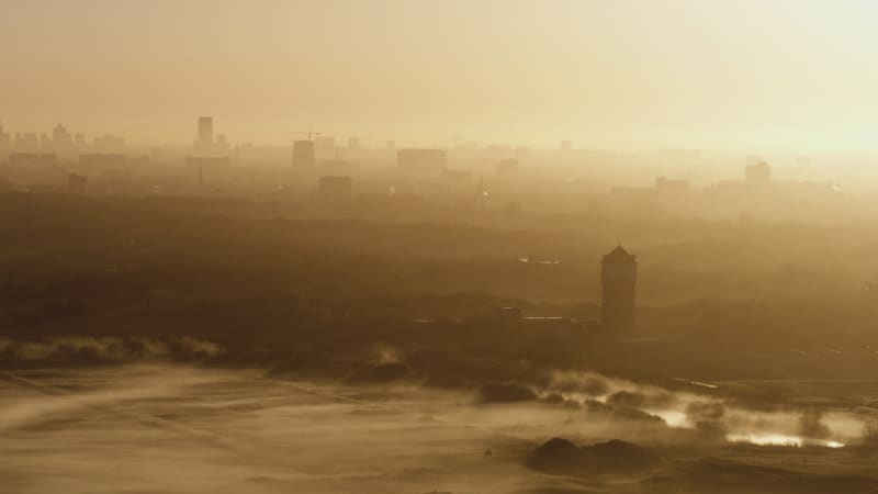 Foggy Morning in Kijkduin with Den Haag in the Distance