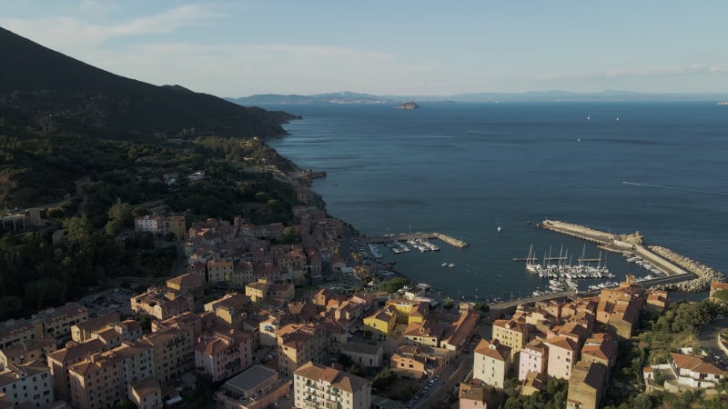 Aerial view of Rio Marina on Elba Island, Tuscany, Italy.