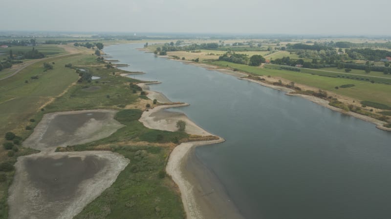 Boat on the Dry Riverbed of River Lek in Culemborg, Netherlands