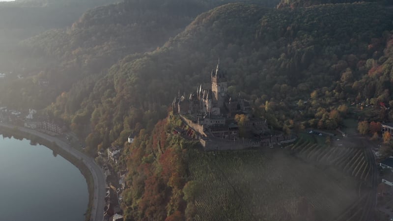 Sunrise View of Cochem in Germany with the Medieval Castle Overlooking the River