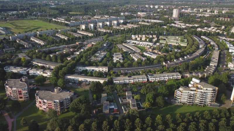 Buildings in the Filmwijk in Almere City, Flevoland Province, The Netherlands.